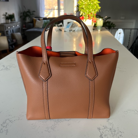 Tory Burch Tan Leather Tote with Red Accents - Picture 3 of 9